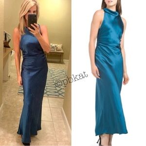 House of Harlow Teal Satin Criss Cross Back Dress